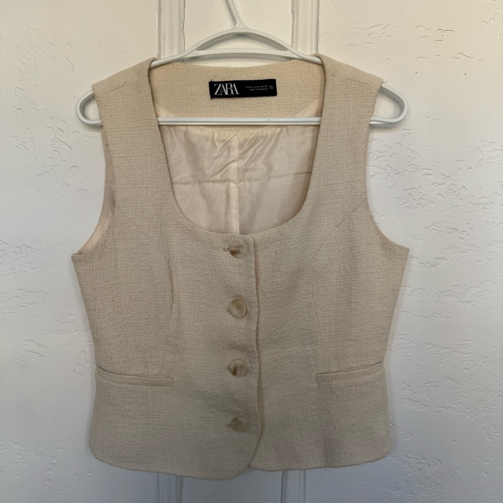 Zara Cream Textured Button Vest